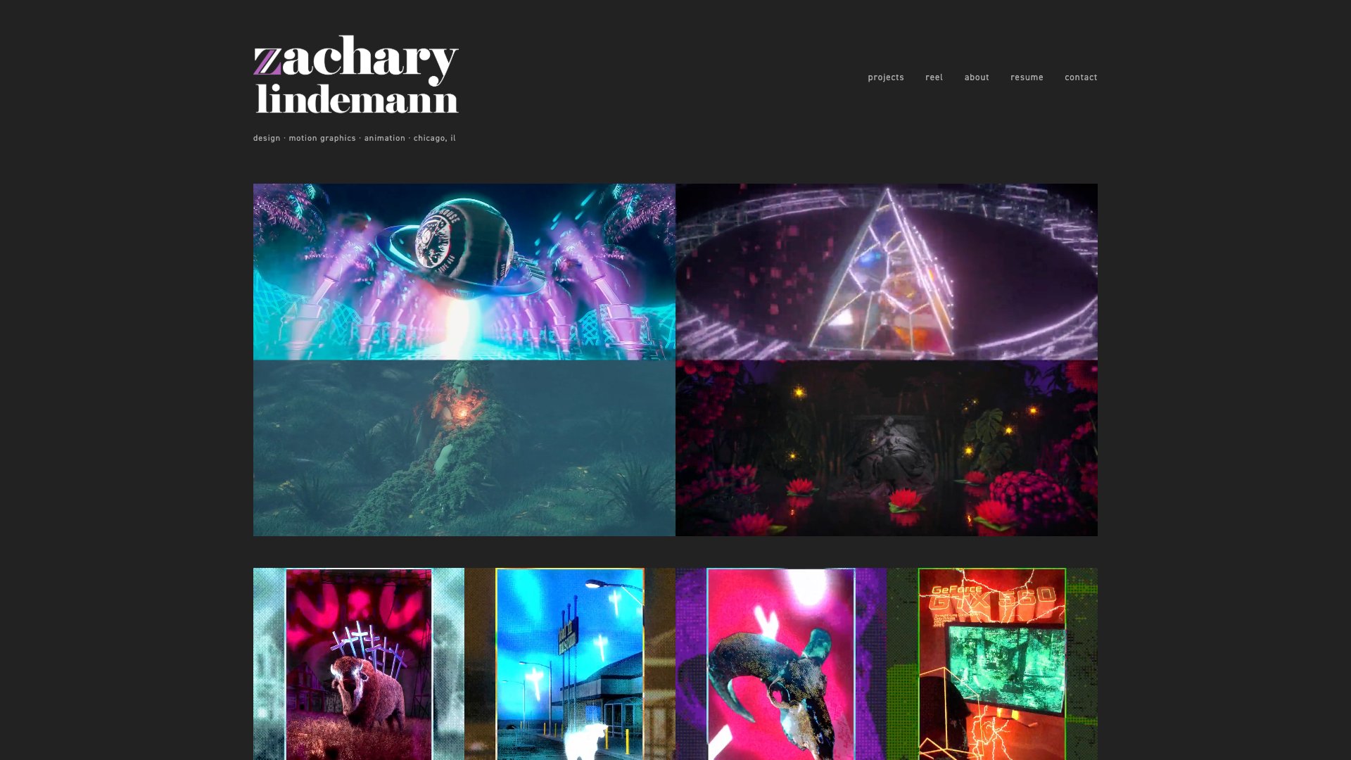 Zachary Lindemann - Motion Designer portfolio website screenshot 2026