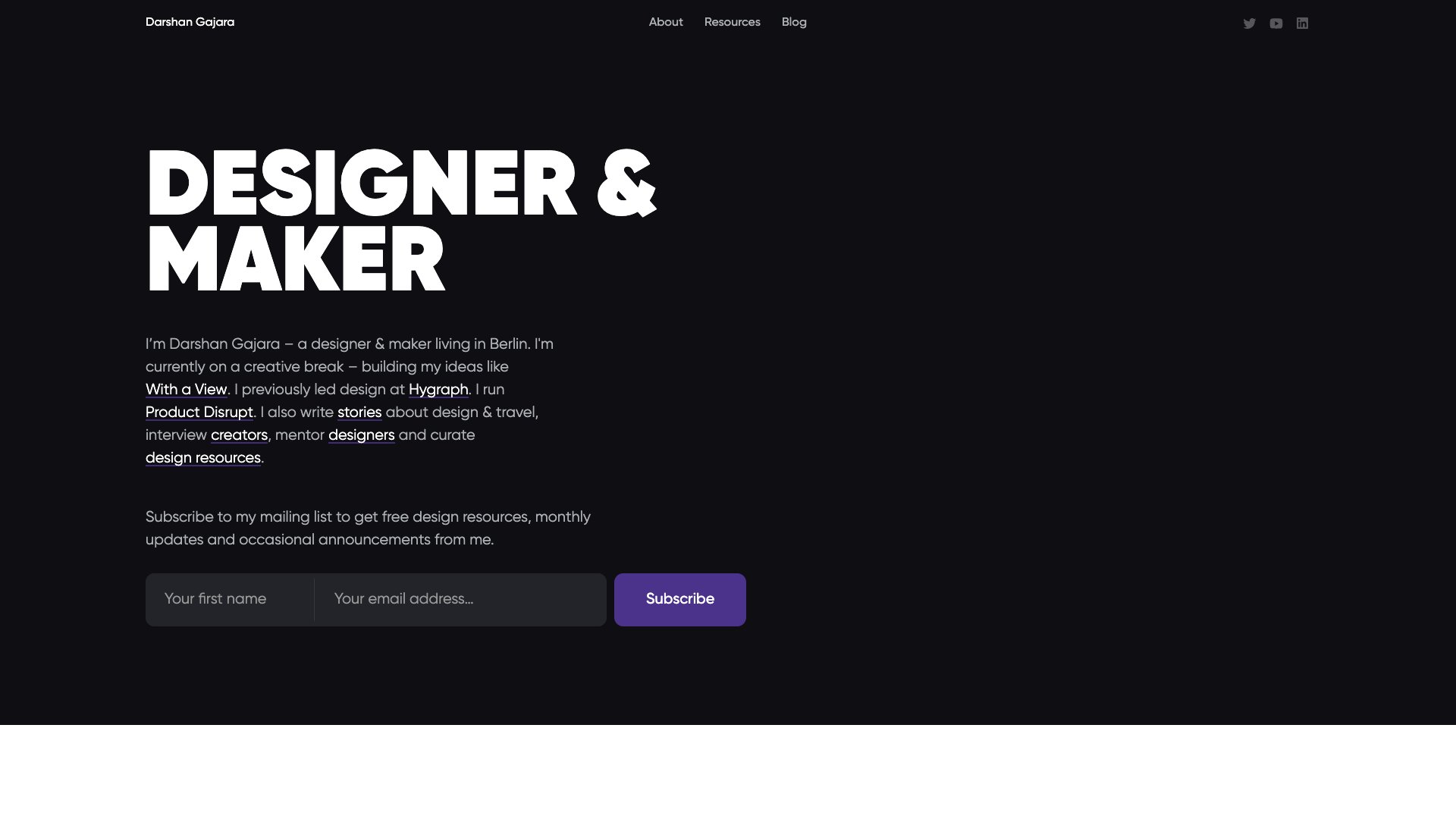 Darshan Gajara - VP/Head of Design portfolio website screenshot 2026