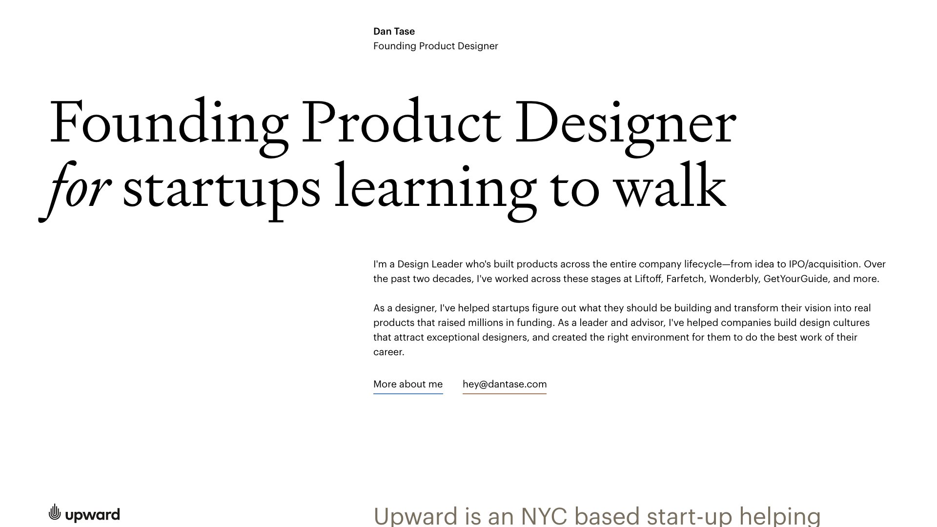 Dan Tase - Designer portfolio website screenshot 2026