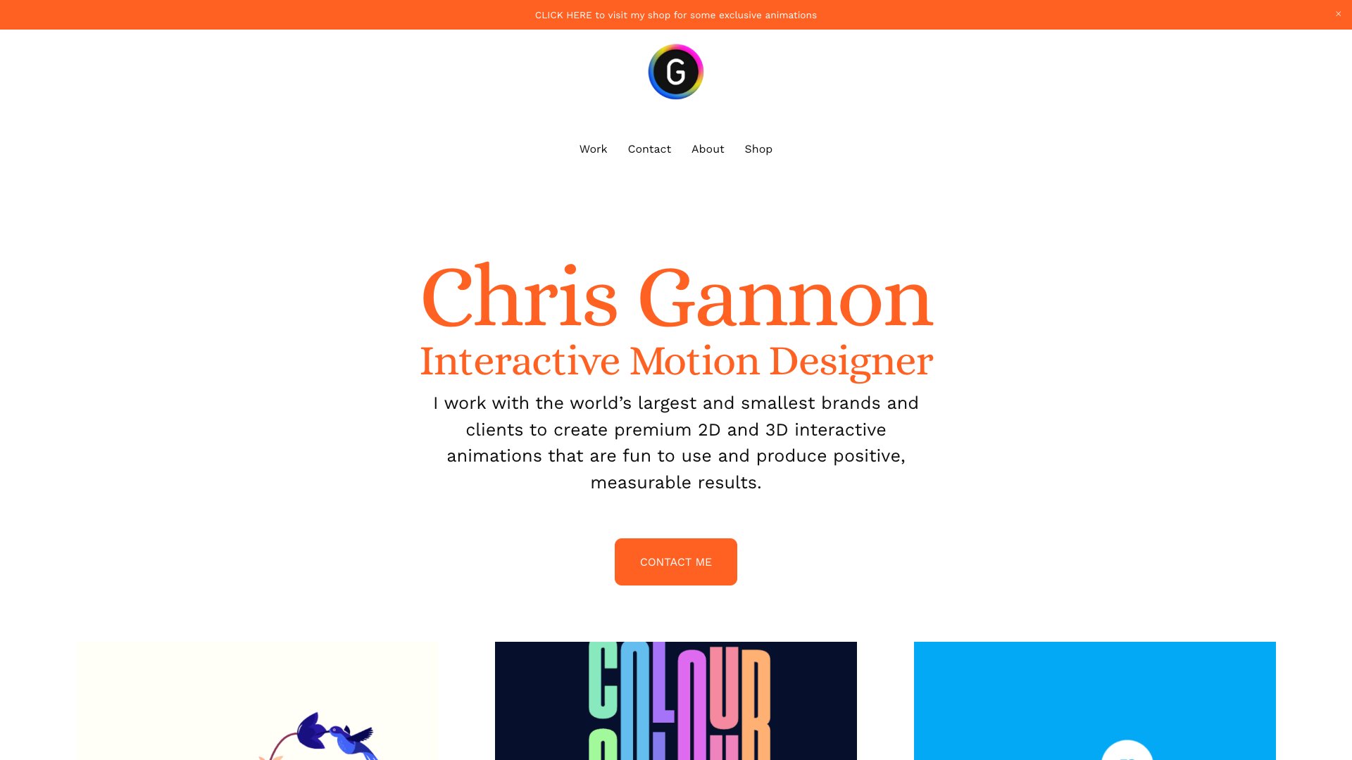 Chris Gannon - Interactive Motion Designer portfolio website screenshot 2026