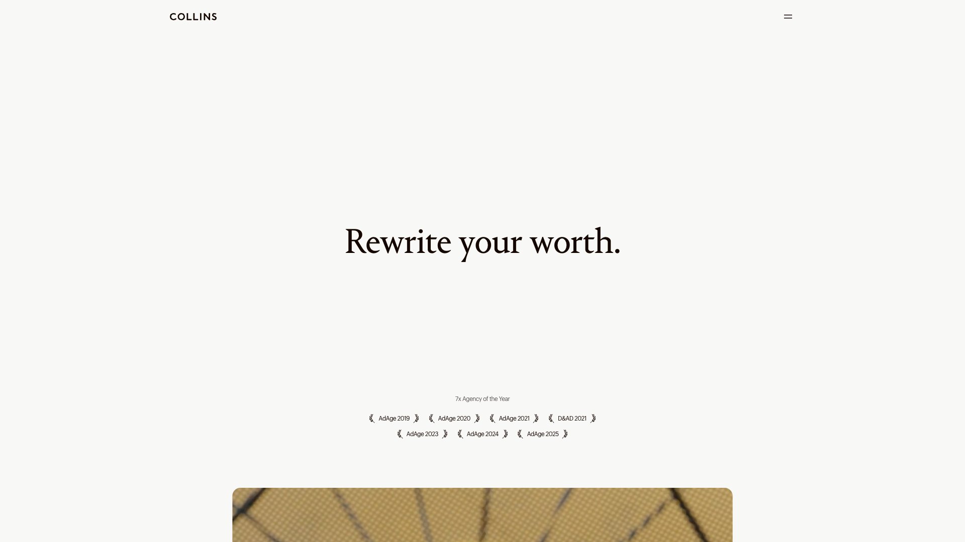 COLLINS - Branding & Strategy Agency portfolio website screenshot 2026