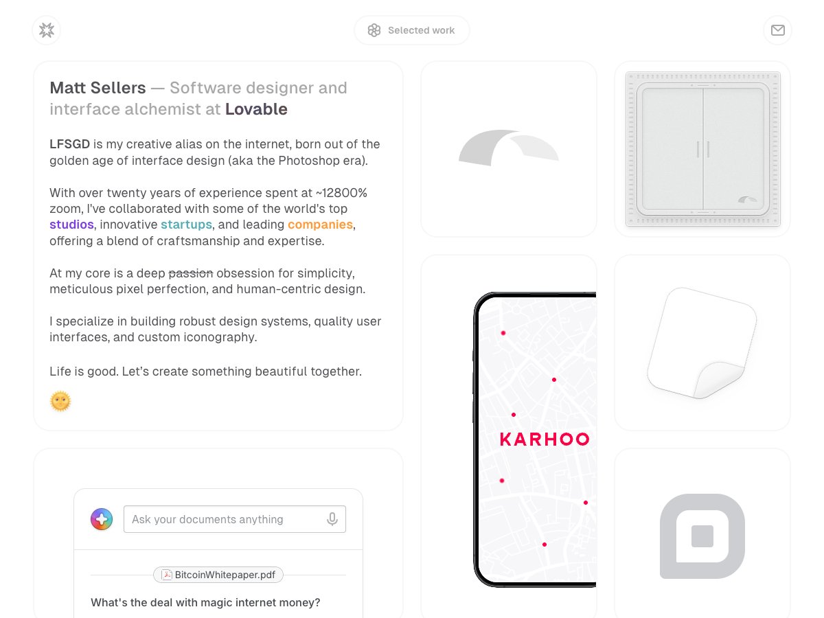 Matt Sellers - Software Designer at Lovable portfolio website screenshot 2026