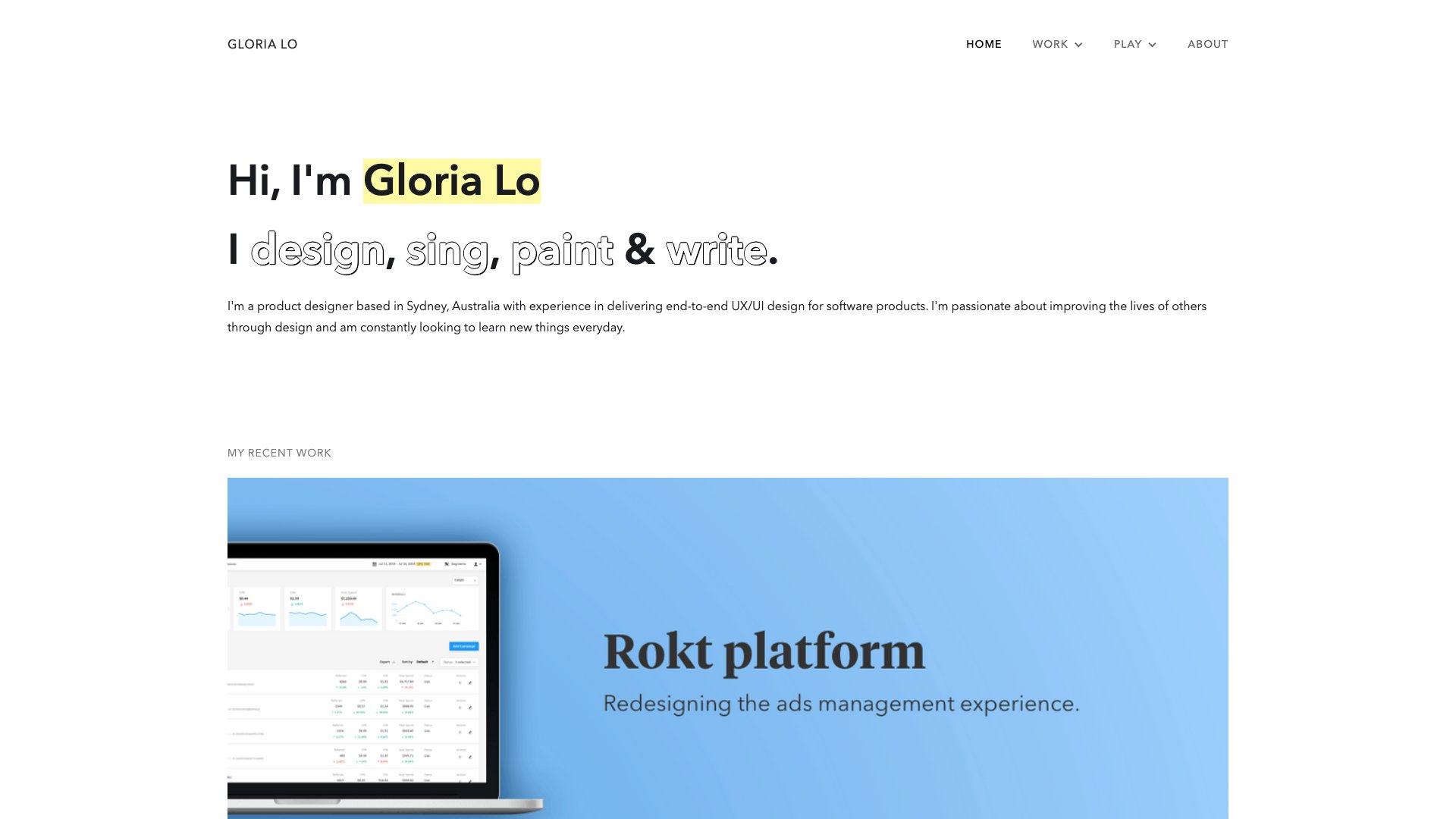 Gloria Lo - Principal Product Designer at Canva portfolio website screenshot 2026