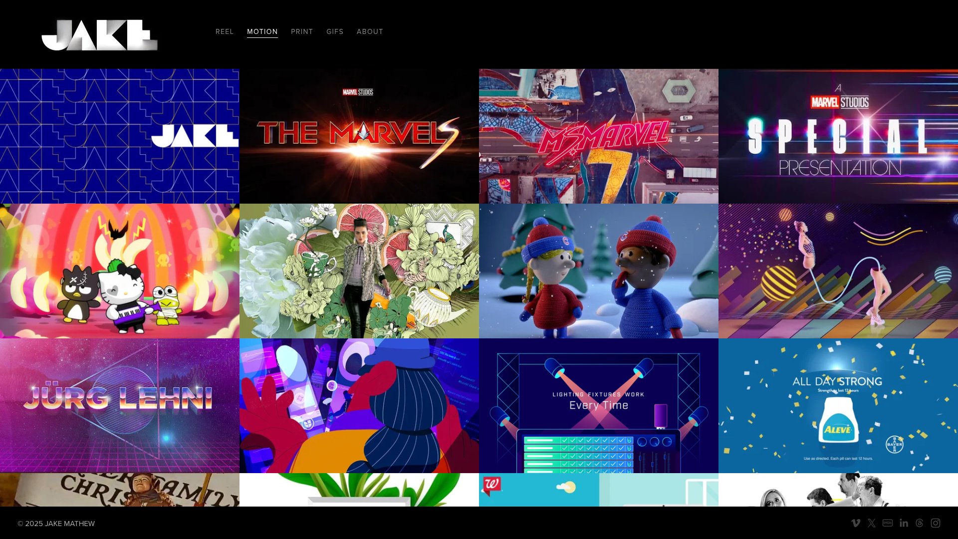 Jake Mathew - Motion Graphic Designer portfolio website screenshot 2026