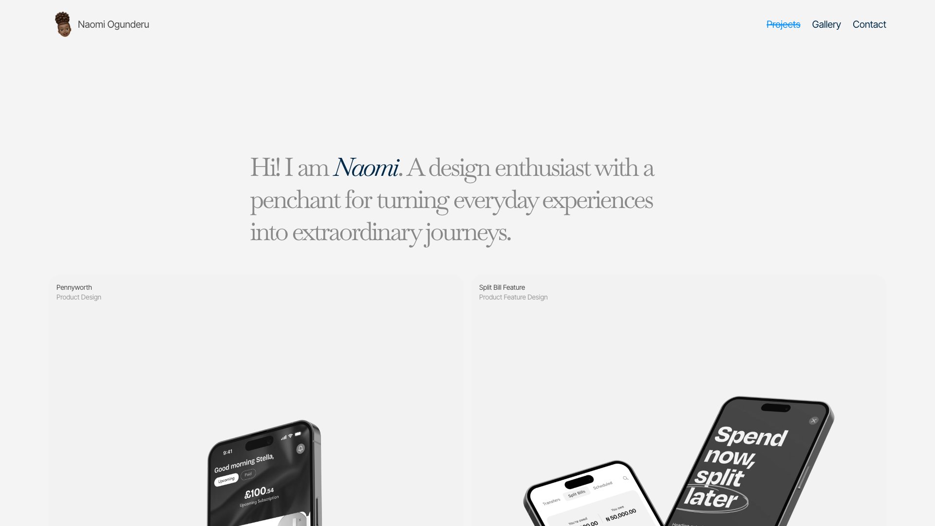 Naomi Chen - Designer portfolio website screenshot 2026