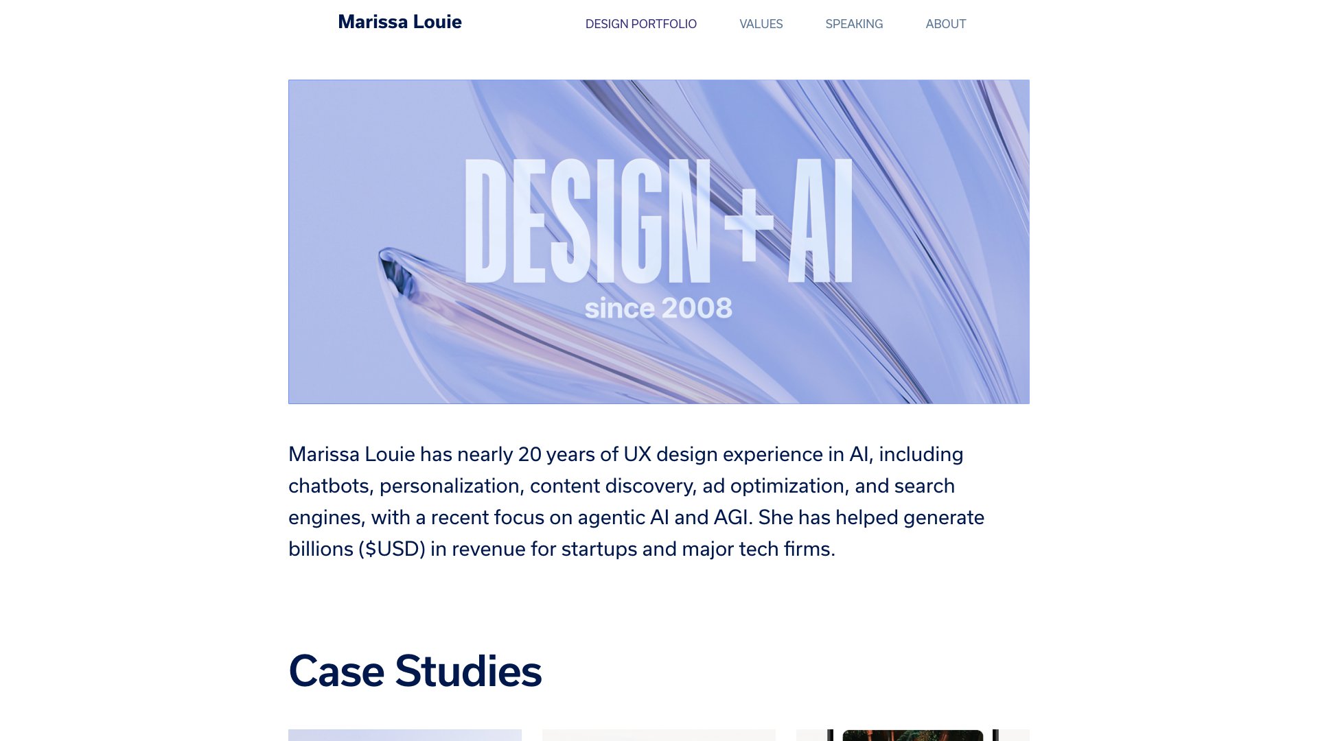 Marissa Louie - Sr. Director of Design portfolio website screenshot 2026
