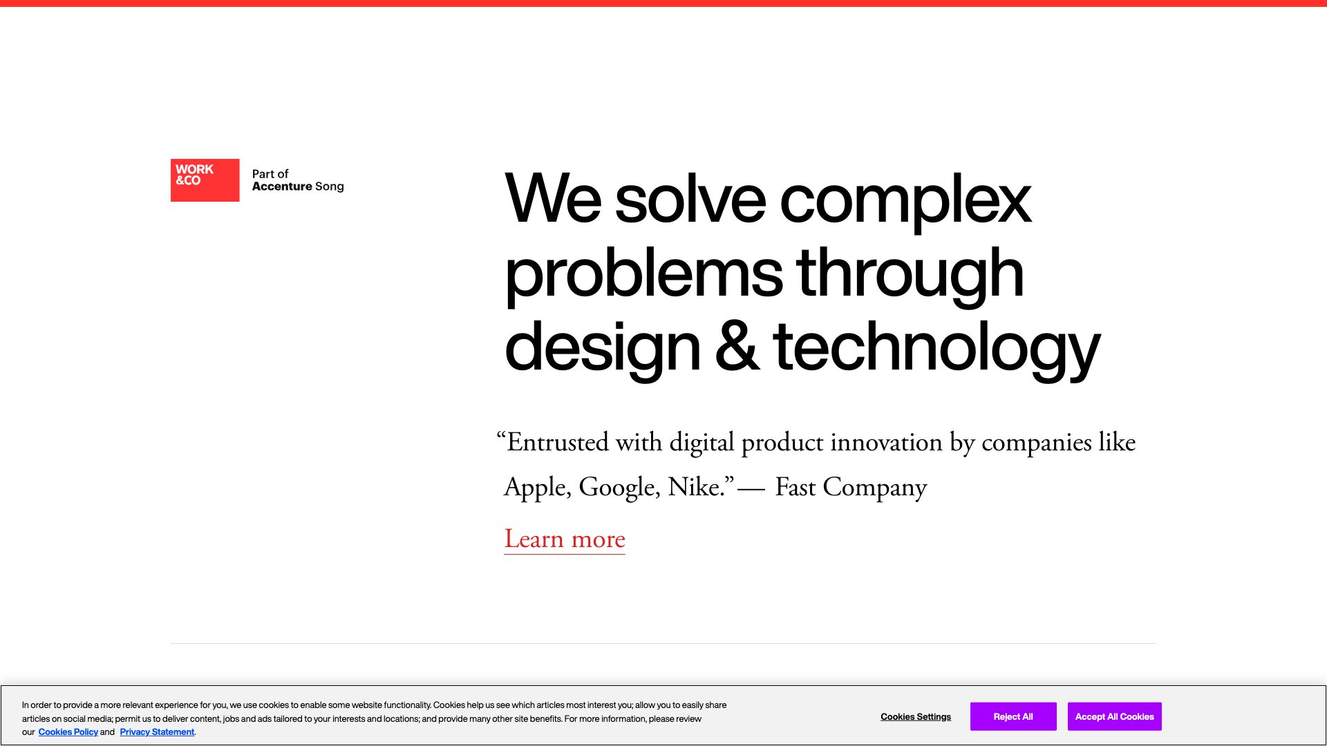 Work & Co - Digital Product Agency portfolio website screenshot 2026