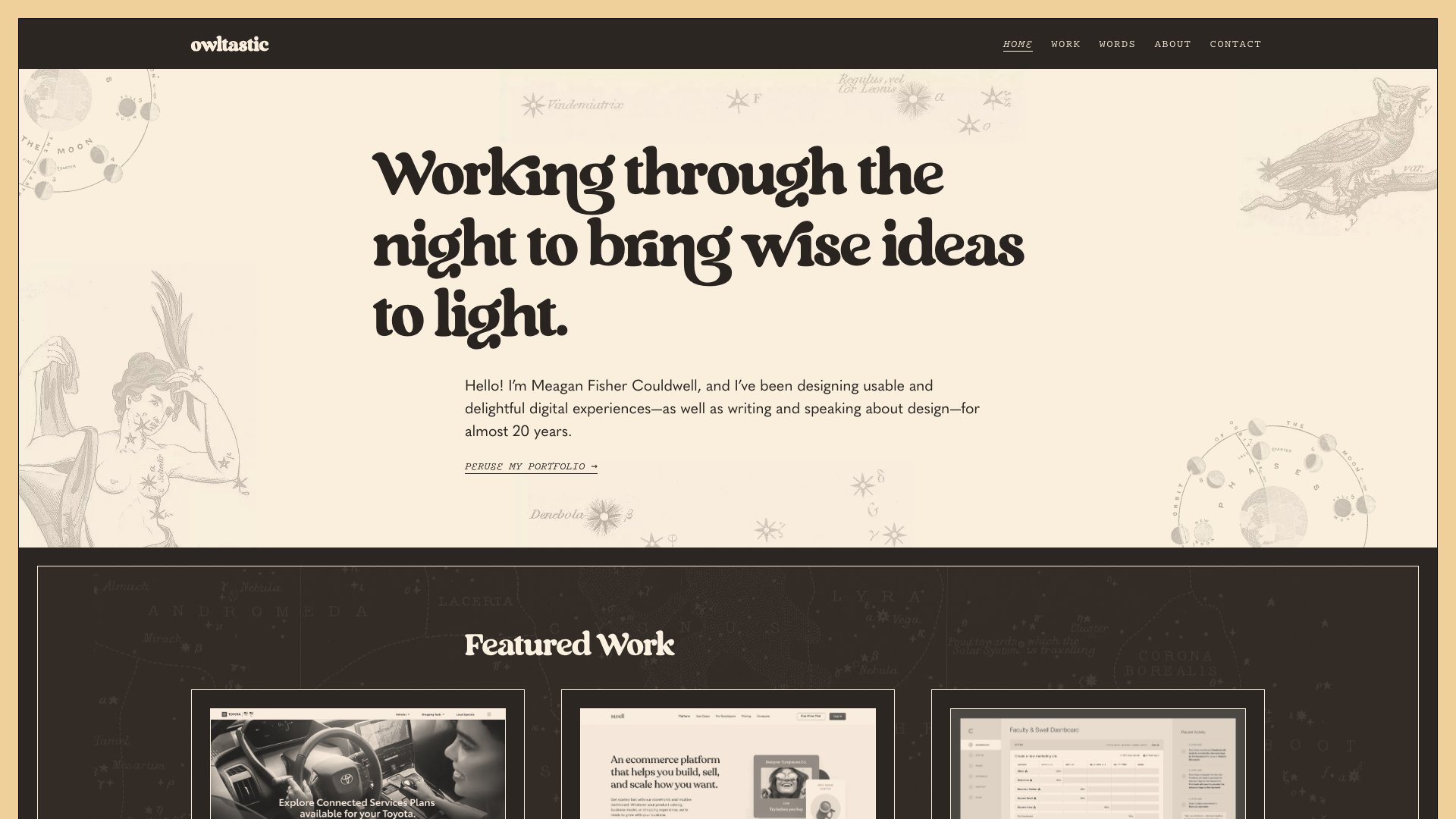 Meagan Fisher - Designer-Developer portfolio website screenshot 2026