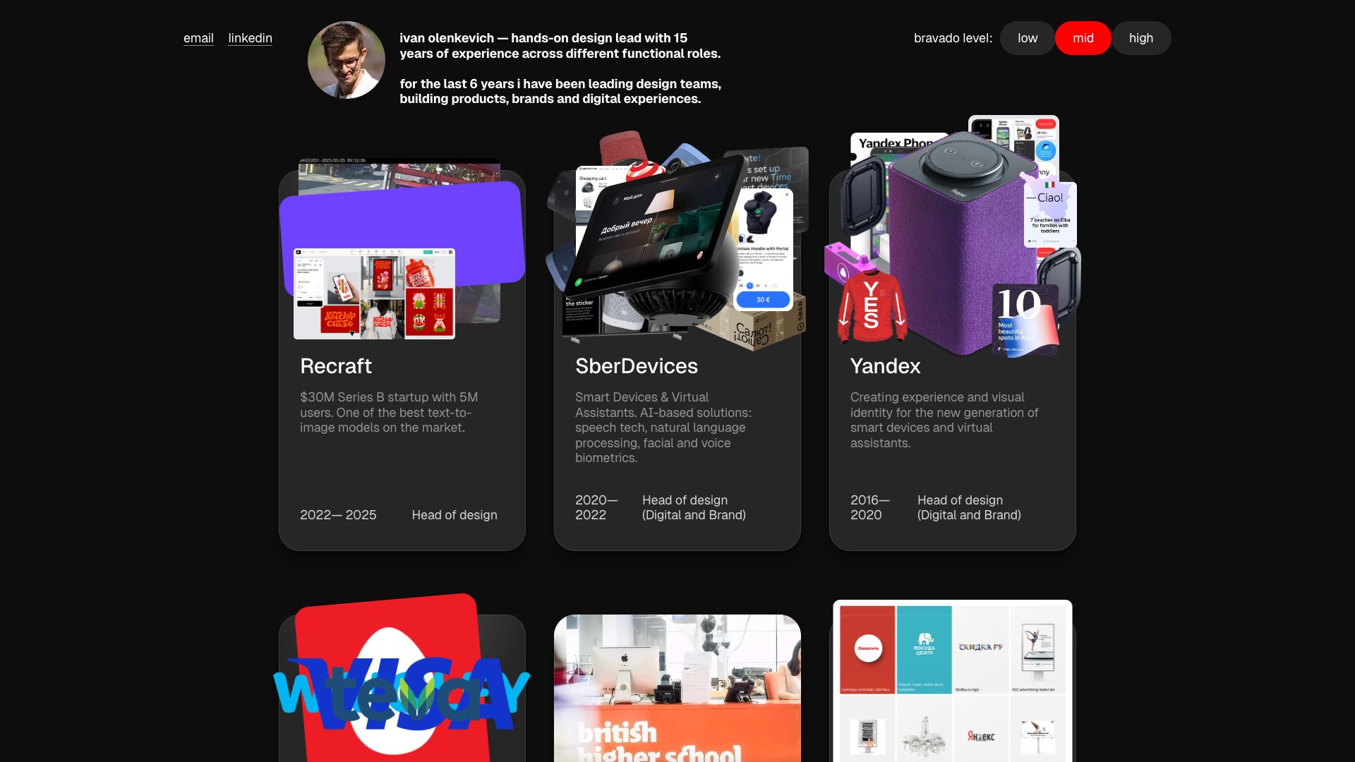 Ivan Olenkevich - Head of Design at Recraft portfolio website screenshot 2026