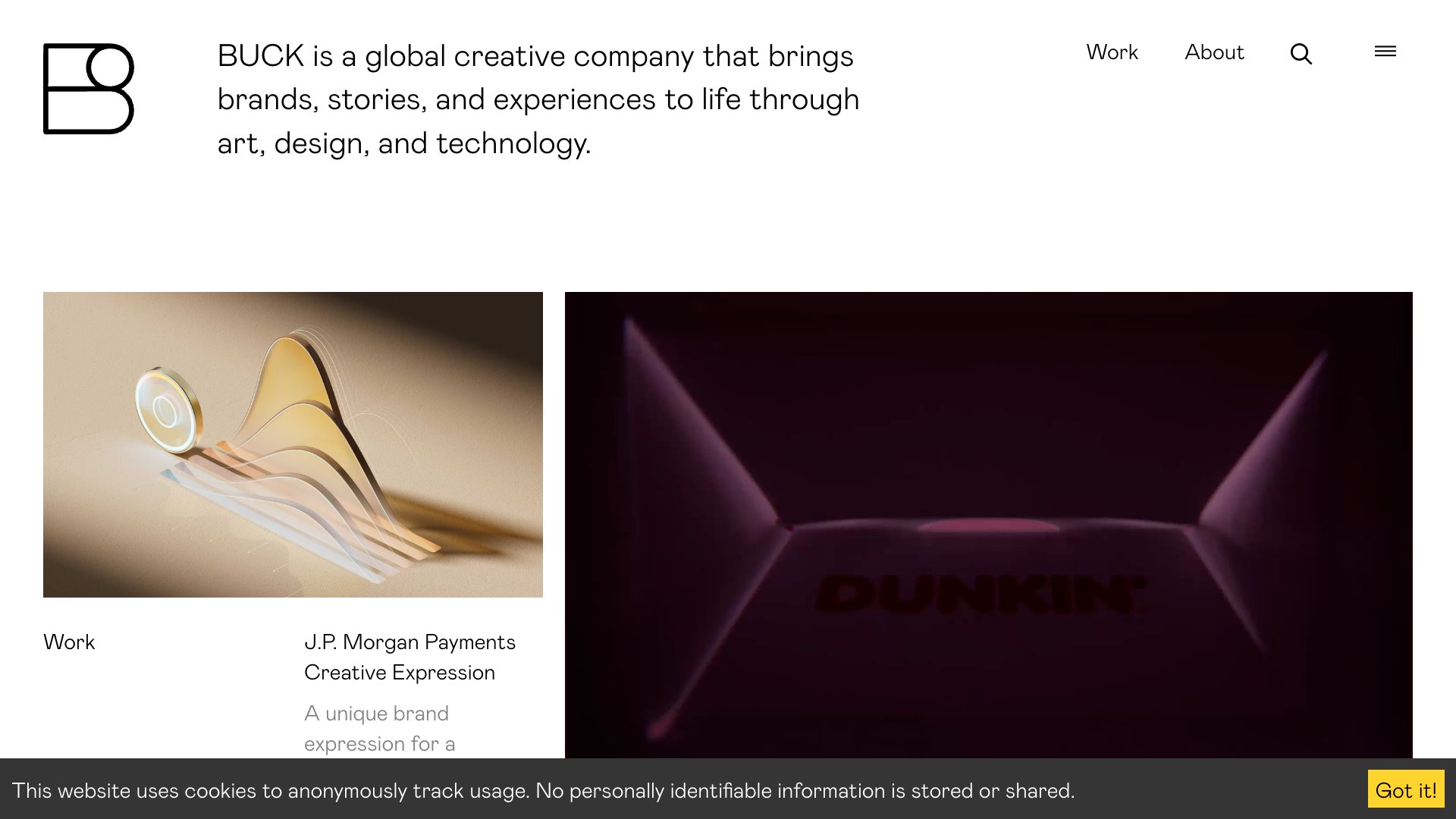 Buck - Motion Design & Animation portfolio website screenshot 2026