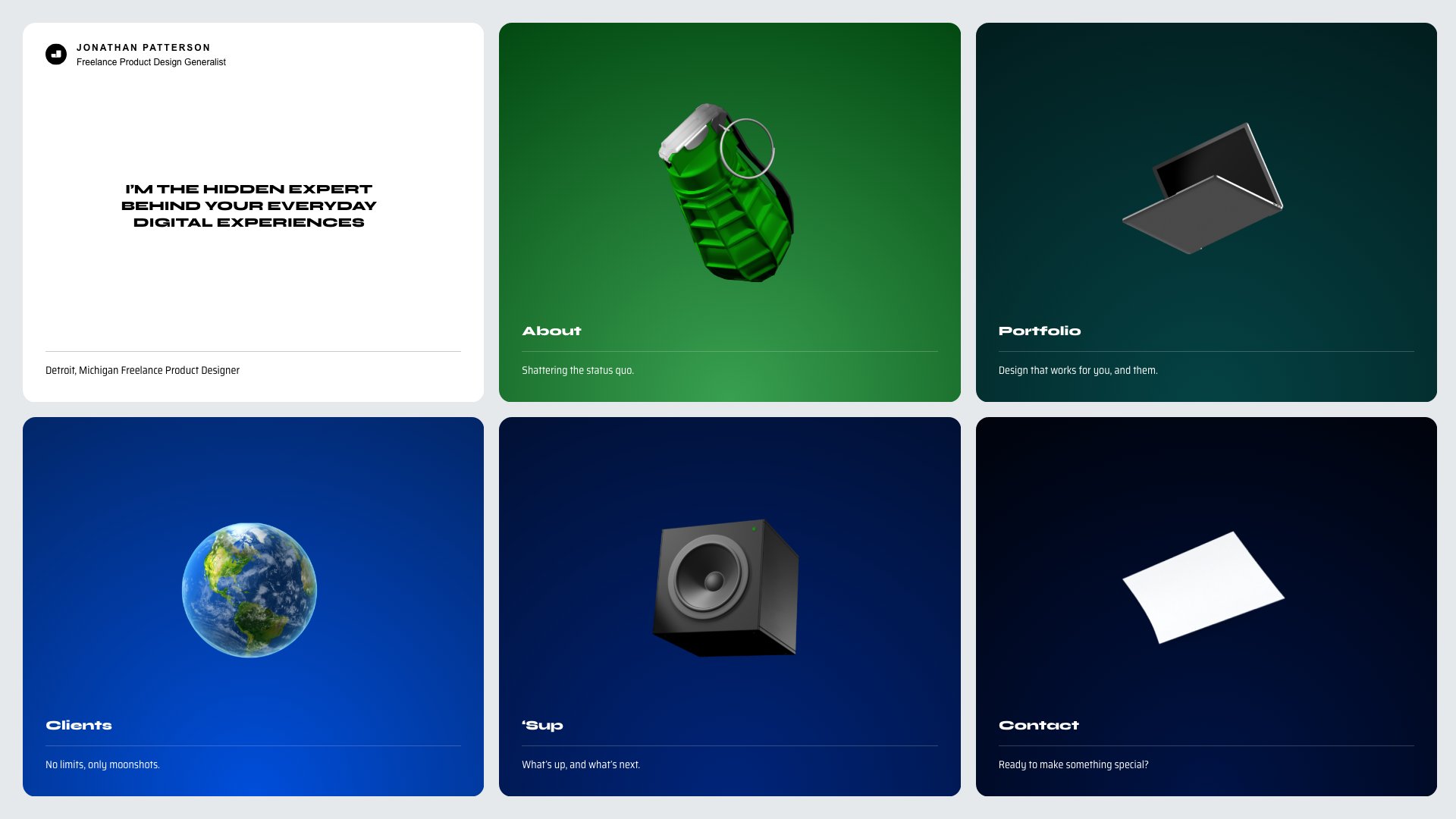 Jonathan Patterson - Freelance Product Designer portfolio website screenshot 2026