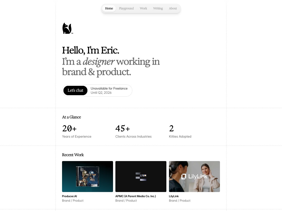 Eric Sin - Brand & Product Designer portfolio website screenshot 2026