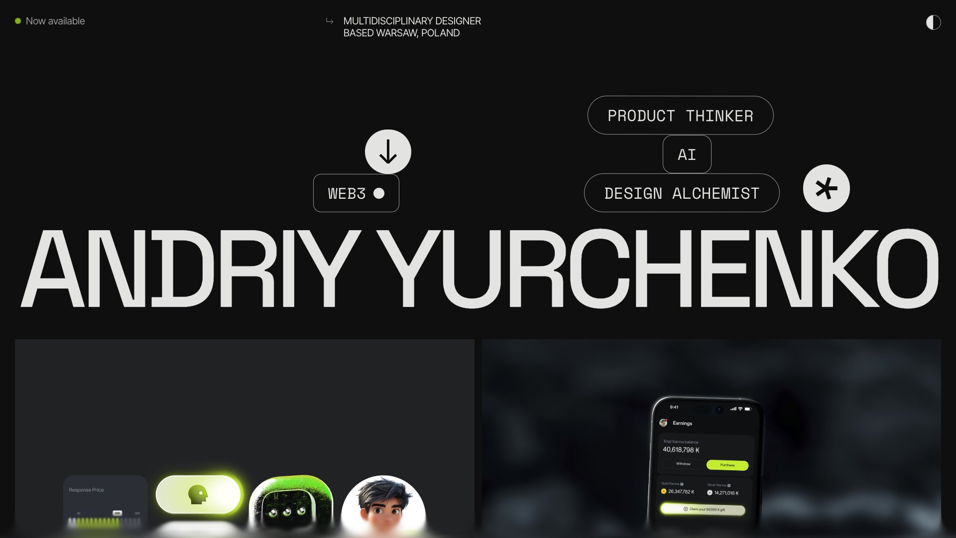Andriy Yurchenko - Designer portfolio website screenshot 2026