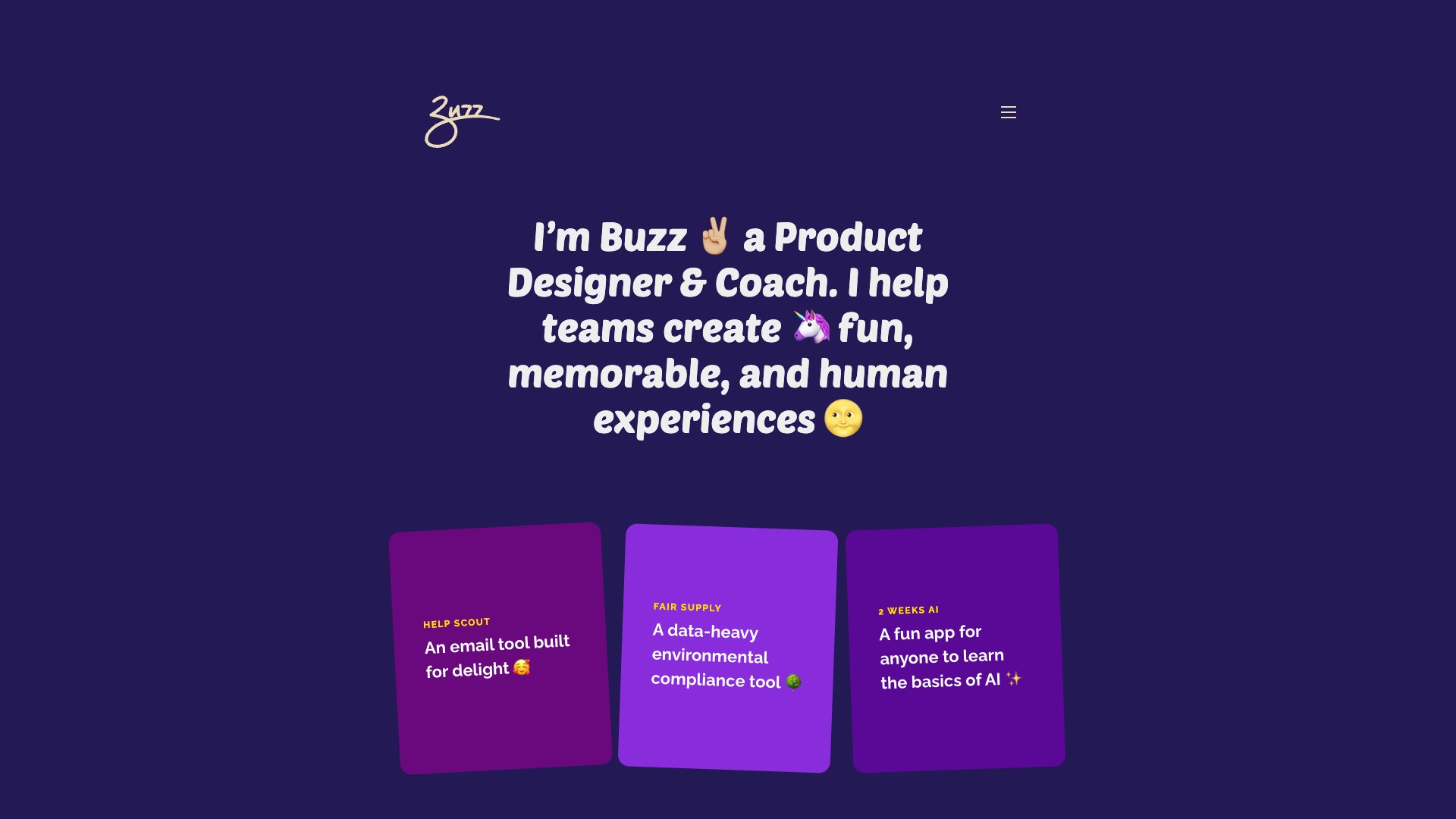 Buzz Usborne - Principal Designer at Help Scout portfolio website screenshot 2026