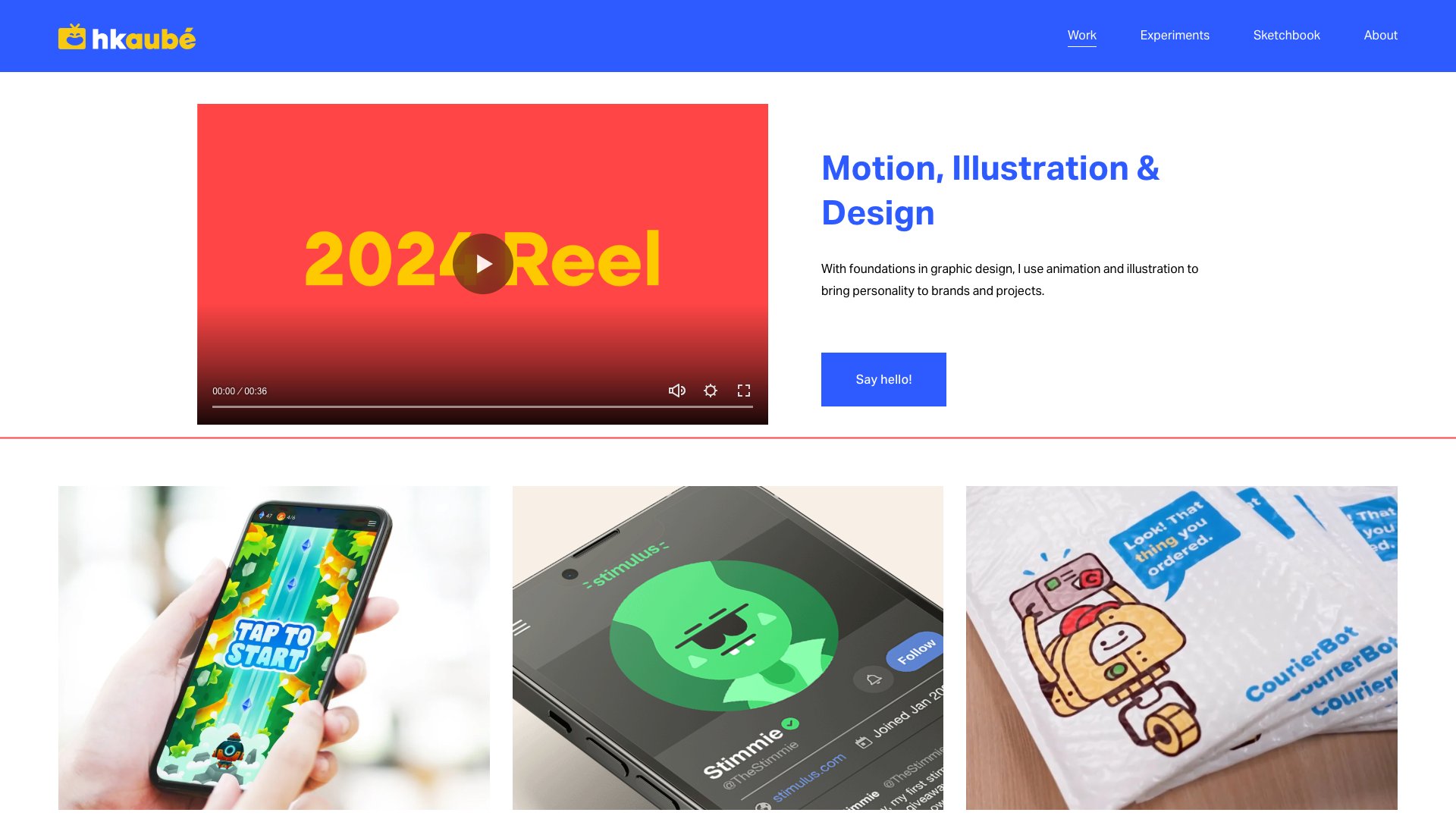 Hayden Aubé - Motion Designer & Illustrator portfolio website screenshot 2026