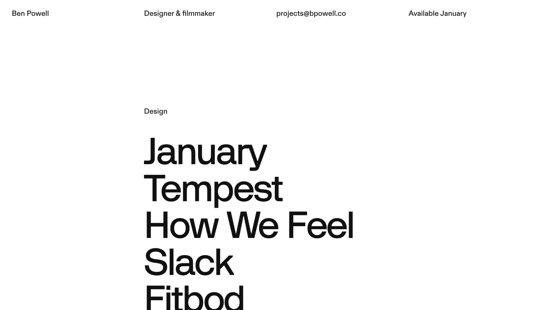 Ben Powell - Designer portfolio website screenshot 2026