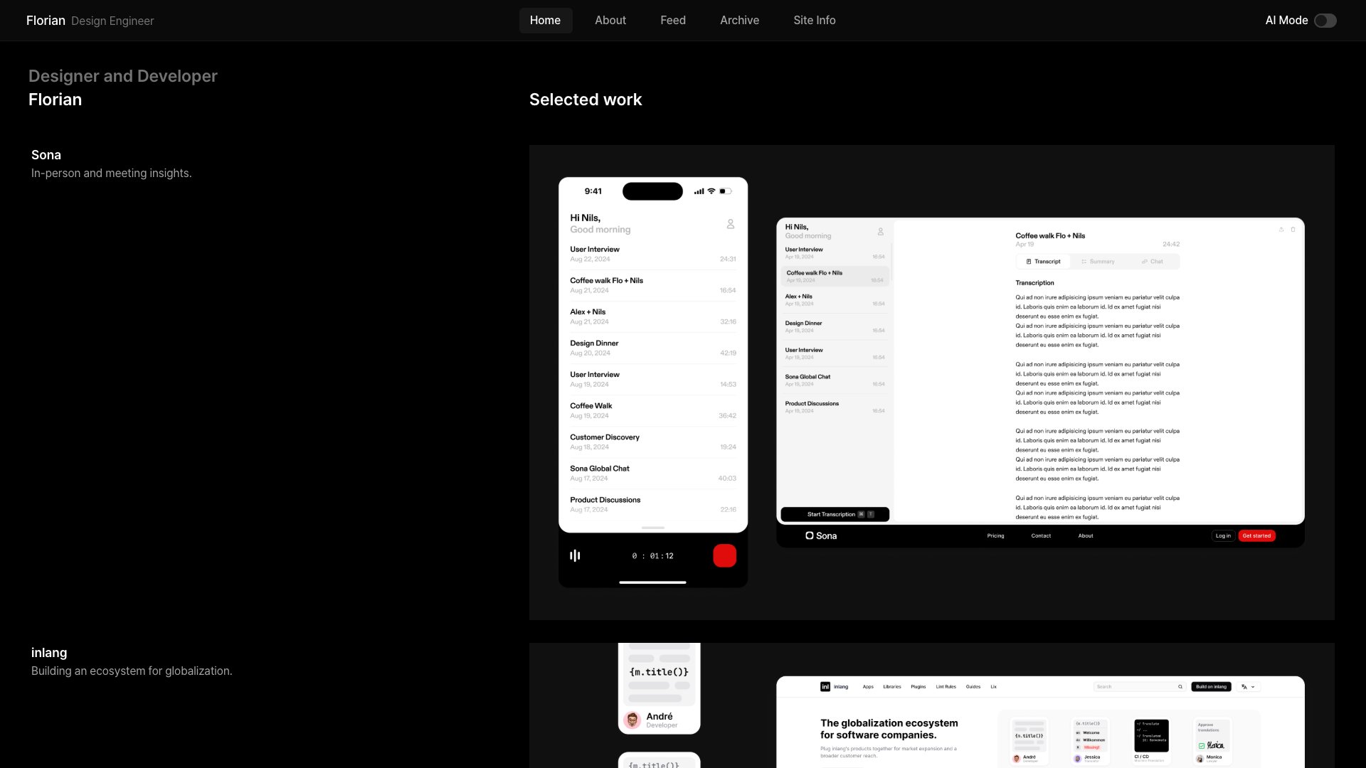 Florian Kiem - Design Engineer portfolio website screenshot 2026