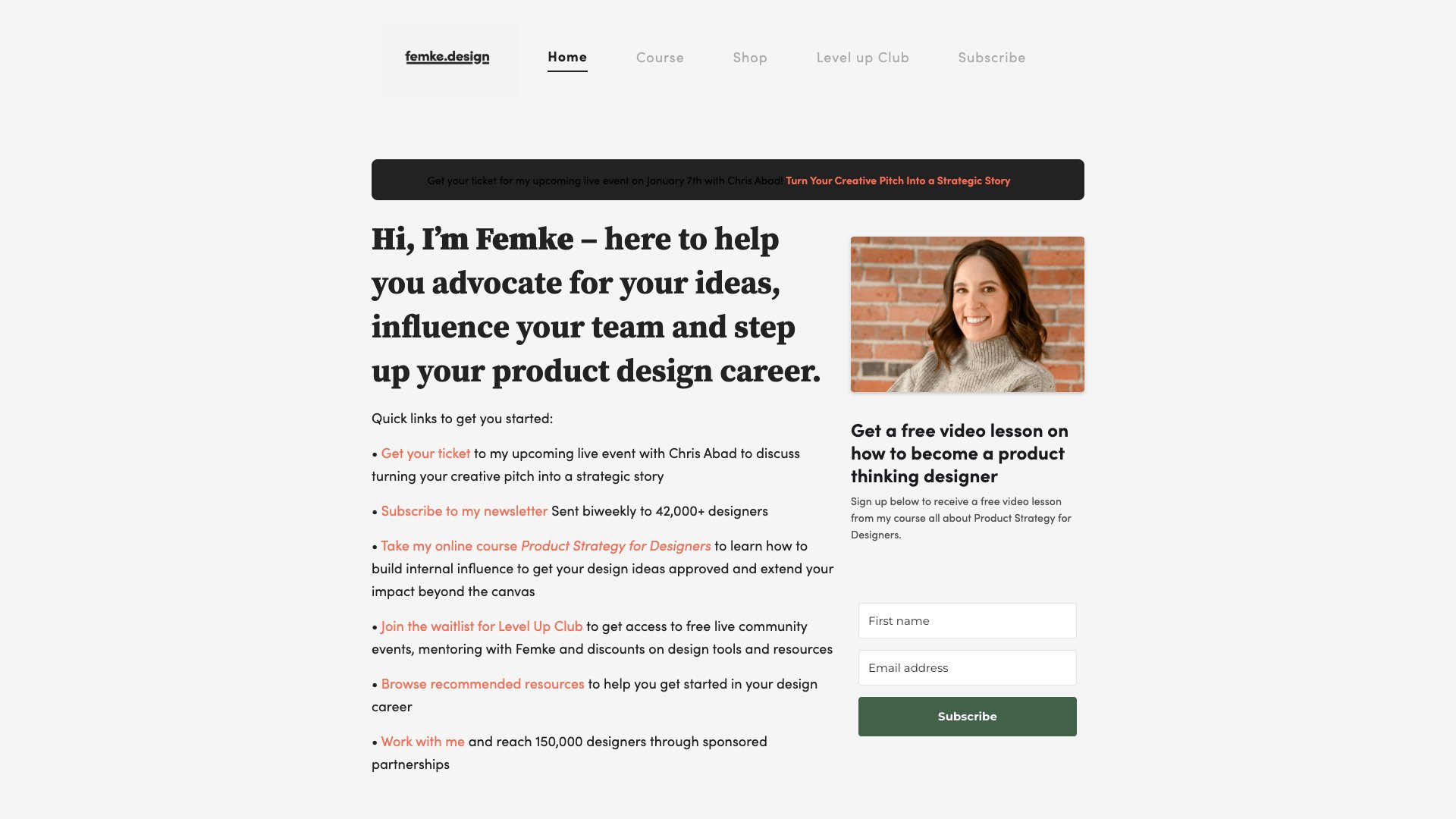 Femke van Schoonhoven - Design Lead at Gusto portfolio website screenshot 2026