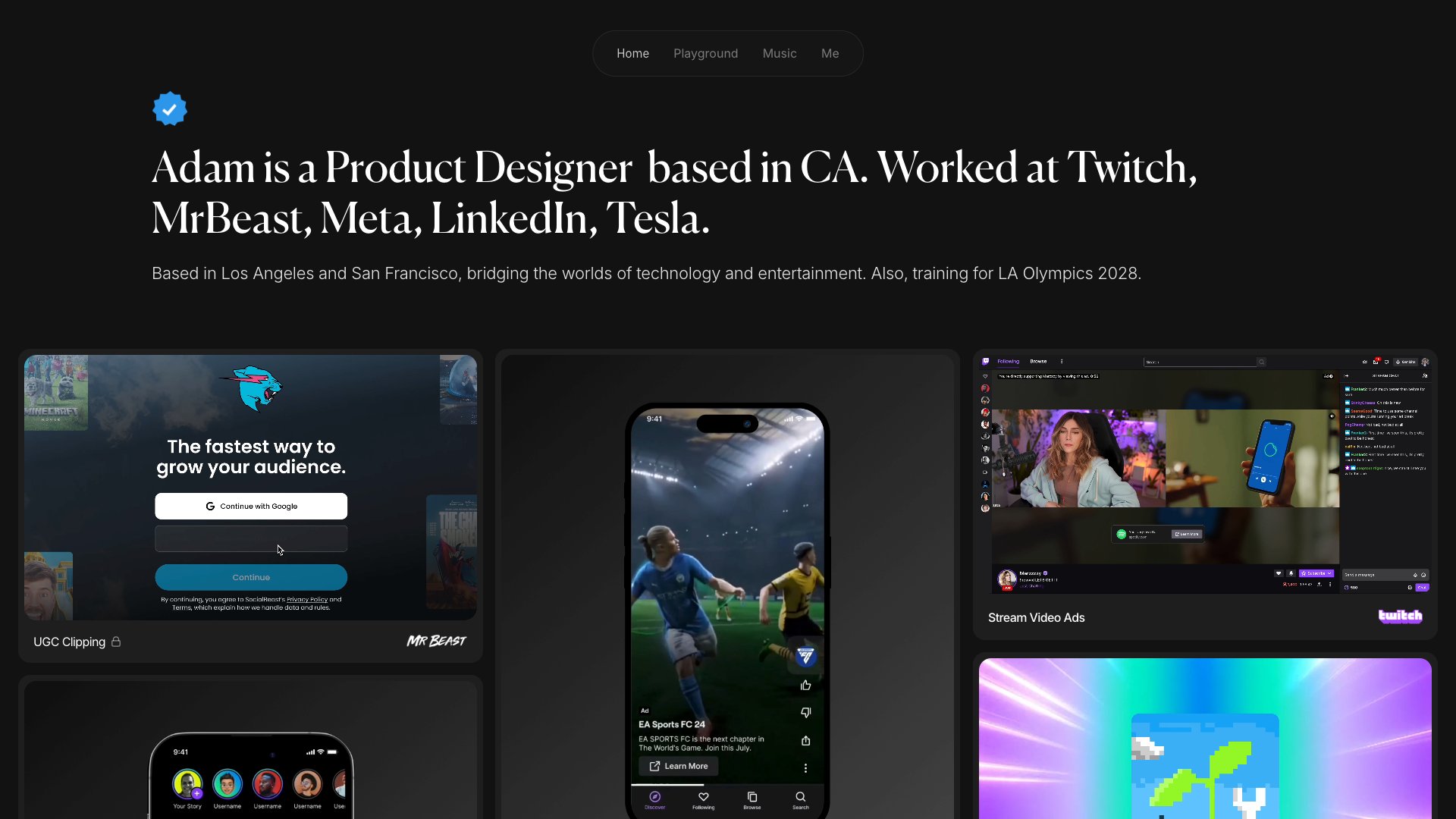 Syed Adam - Designer portfolio website screenshot 2026