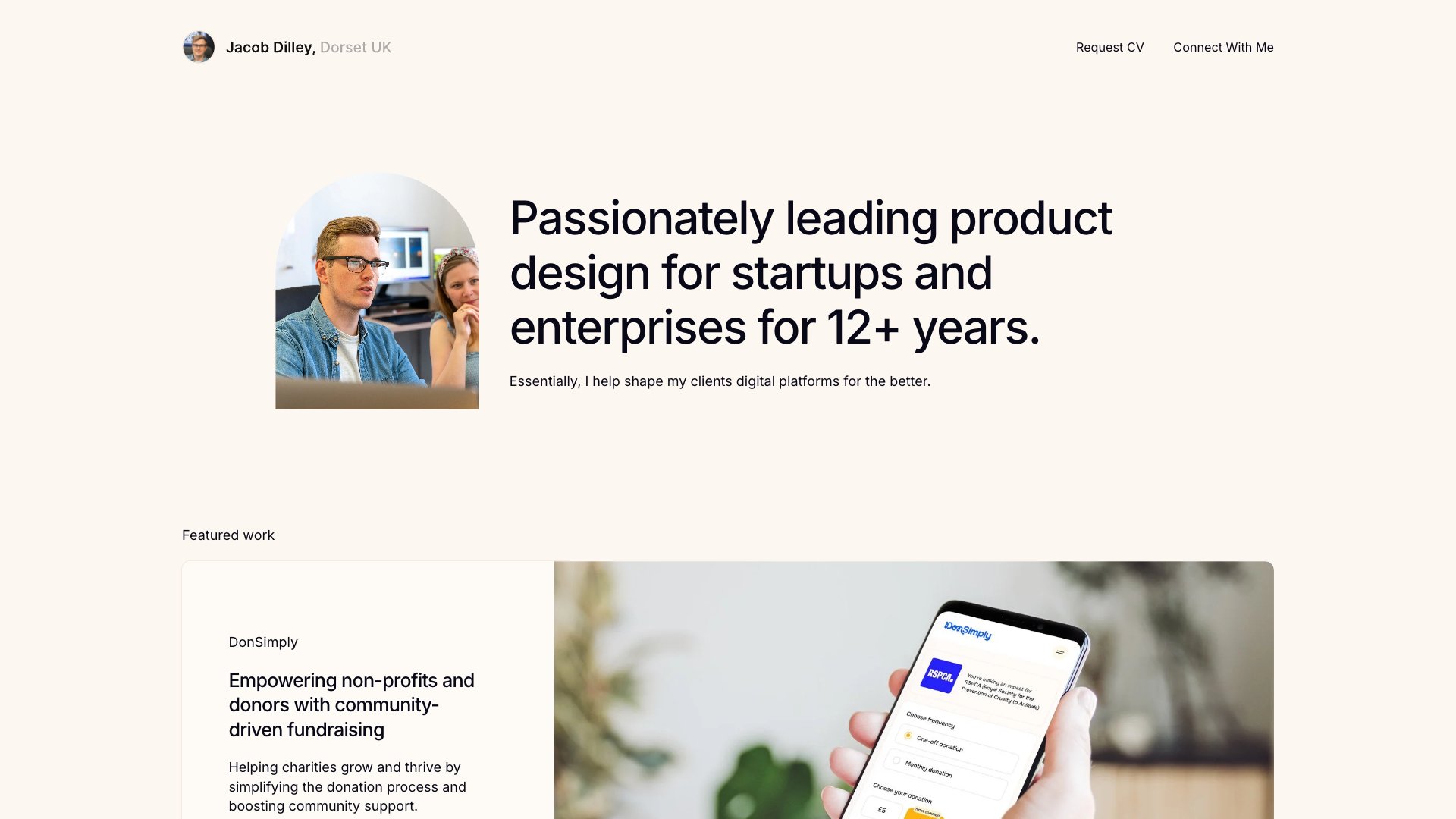 Jacob Dilley - Product Designer (UK) portfolio website screenshot 2026