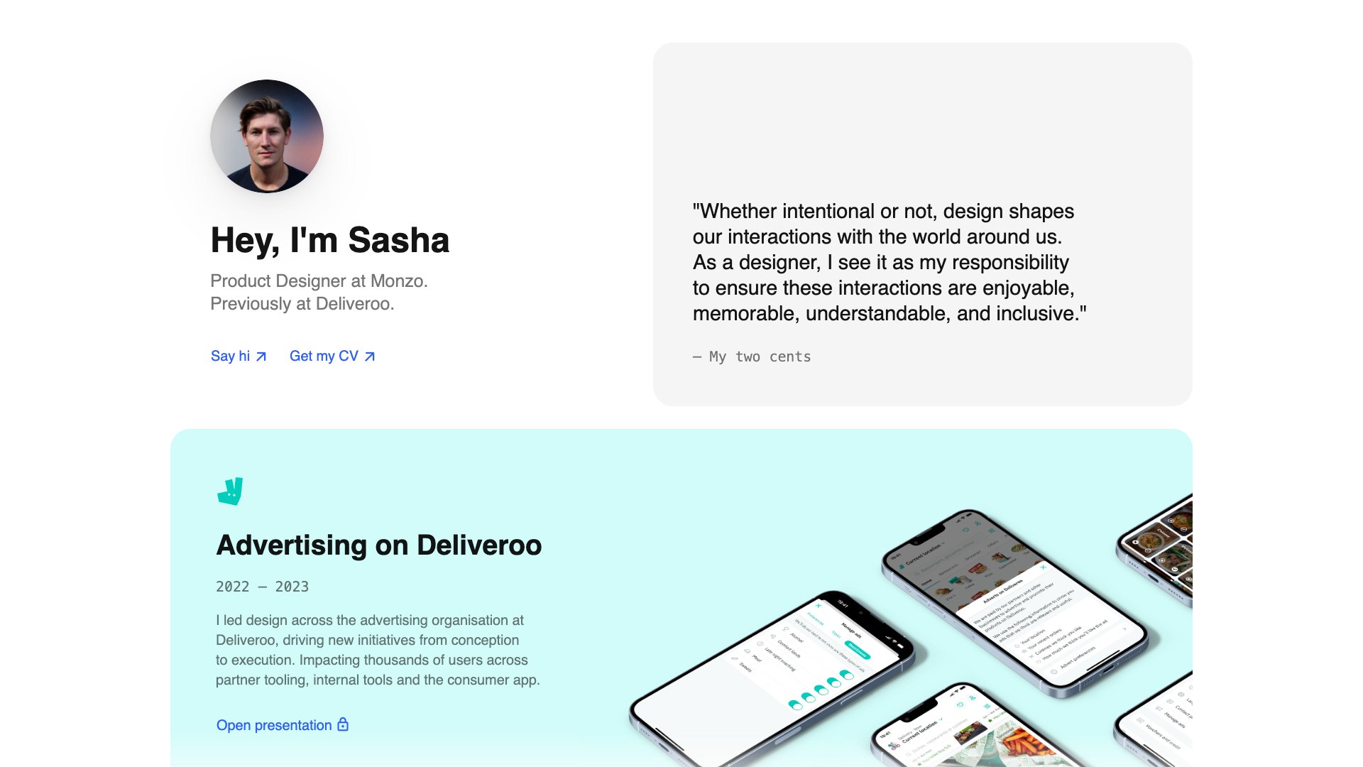 Sasha Ward - Designer portfolio website screenshot 2026