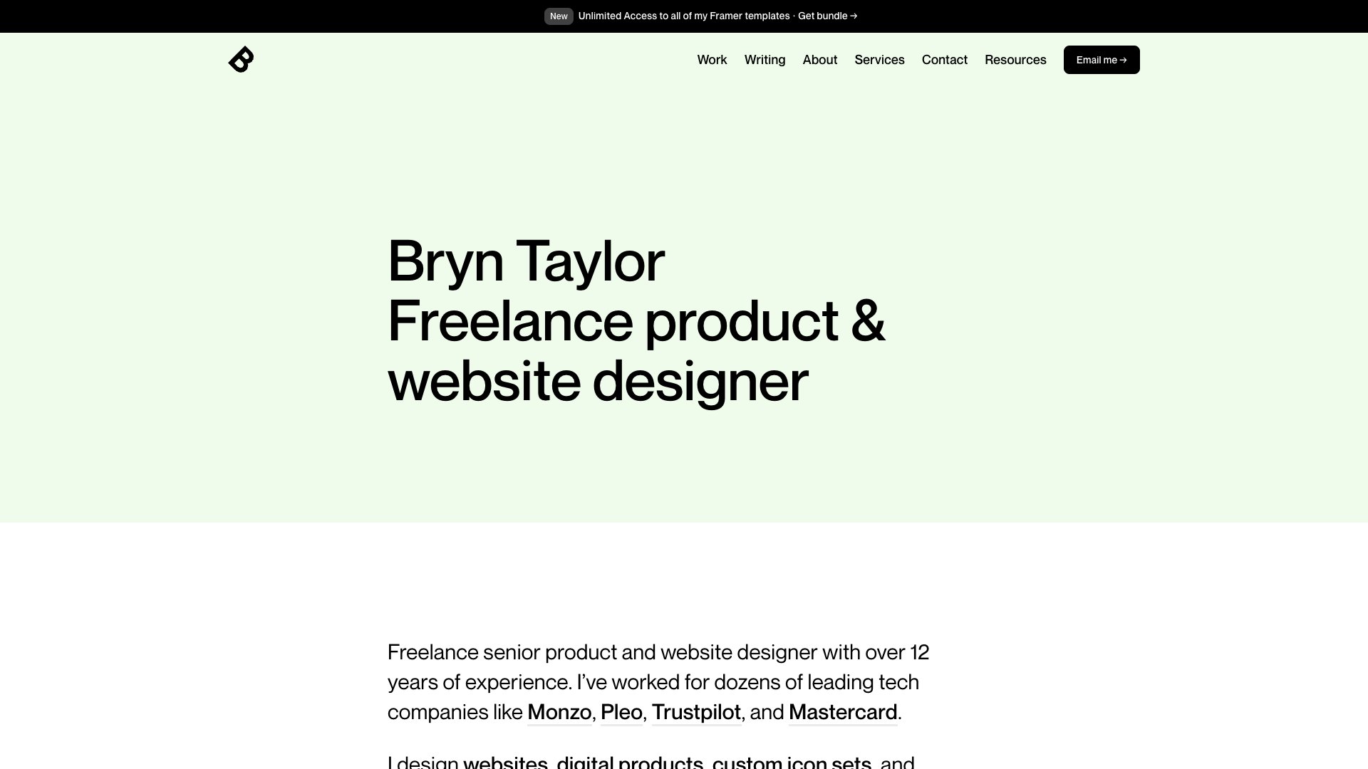 Bryn Taylor - Designer portfolio website screenshot 2026